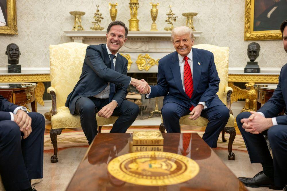 .S President Donald Trump, right, shakes hands with NATO Secretary General Mark Rutte, left, during a bilateral meeting at the Oval Office of the White House, March 13, 2025 in Washington, DC Credit: Daniel Torok/White House Photo/Alamy Live News Contributor: White House Photo / Alamy Stock Photo